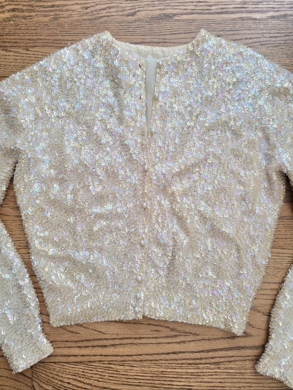 Vintage 50s Glass Bead Sequin Cardigan Sweater Handsewn Silk Lining Small Medium